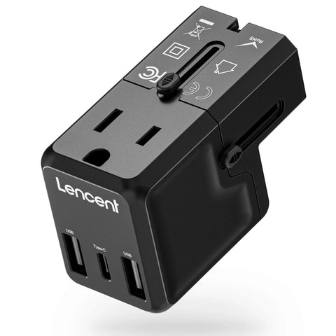 Lencent Universal Power Adapter With 1 USB-C And 2 USB Ports