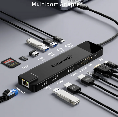 Lemorele High-Performance 4K Docking Station | Dual HDMI, VGA, Gigabit Ethernet, SD Card Readers, USB-C & USB Port Hubs
