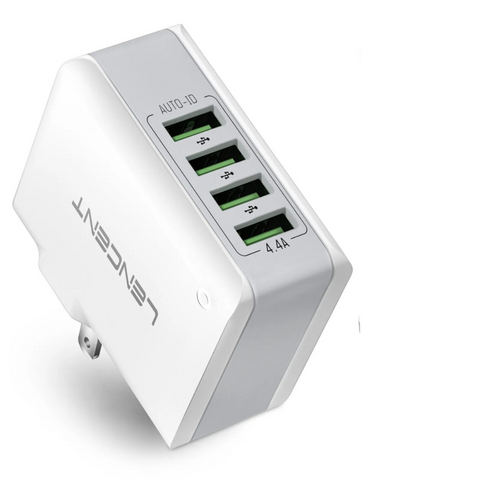 Lencent 4-in-1 Universal 4-Port USB Wall Charger For International Travel And US, UK, EU, AUS Compatible | Fast Charging And Compact Design