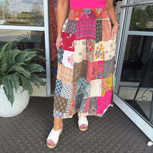 Paani Patchwork Elastic Waist Maxi Skirt *Final Sale* - The Gypsy Belle Boutique