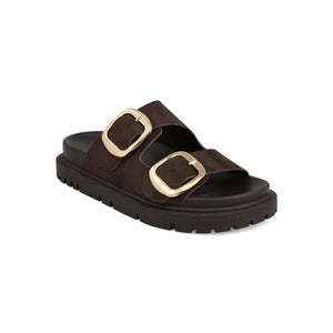 MIA Chocolate Brown Textured Double Buckle Sandal - The Gypsy Belle Boutique