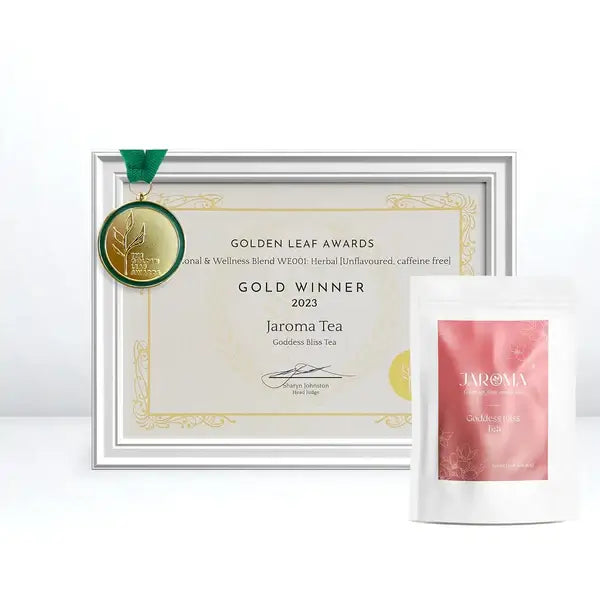 Award-winning Goddess Bliss Tea - 2023 Golden Leaf Awards gold medal winner for best wellness herbal tea