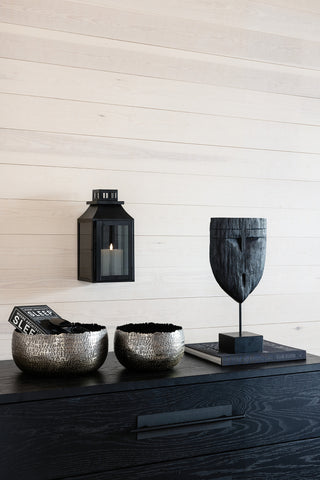 wall lantern, mask figure and bowls