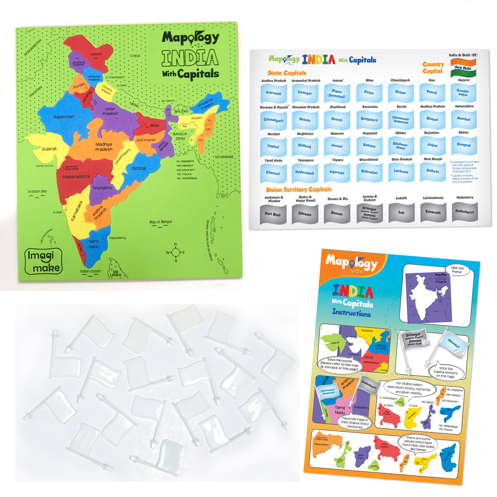 Mapology combo: India and World with Capitals and Flags of the