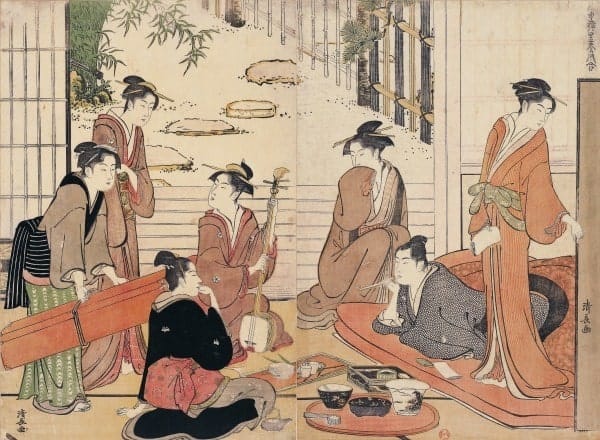 "Una colección de bellezas contemporáneas de los barrios del placer" (Tôsei yûri bijin awase)