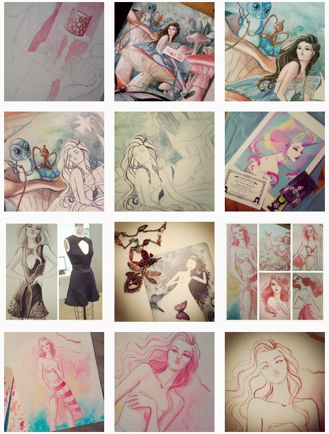 Stunning watercolor, pastel sketches featuring feminine themes by Thien To