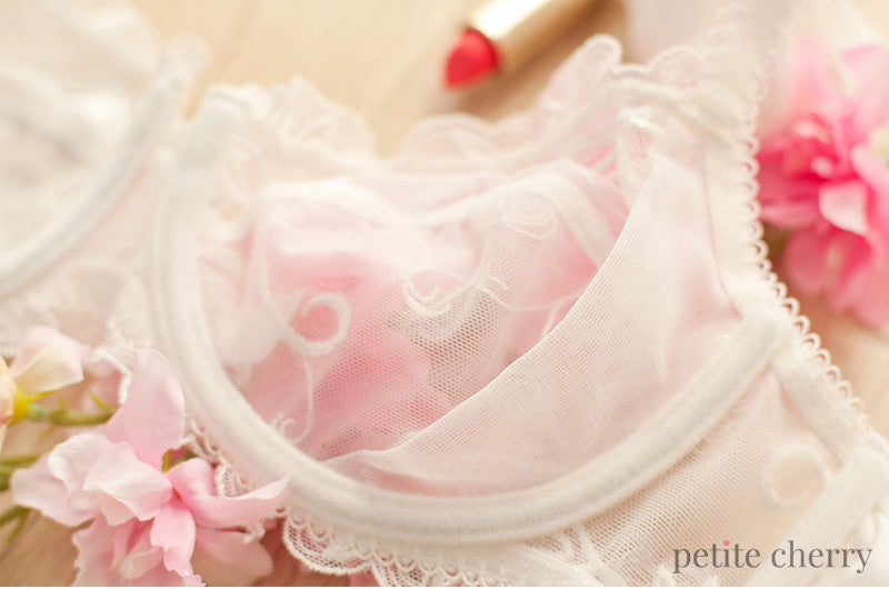 pink cherry mesh and eyelash lace bra queen