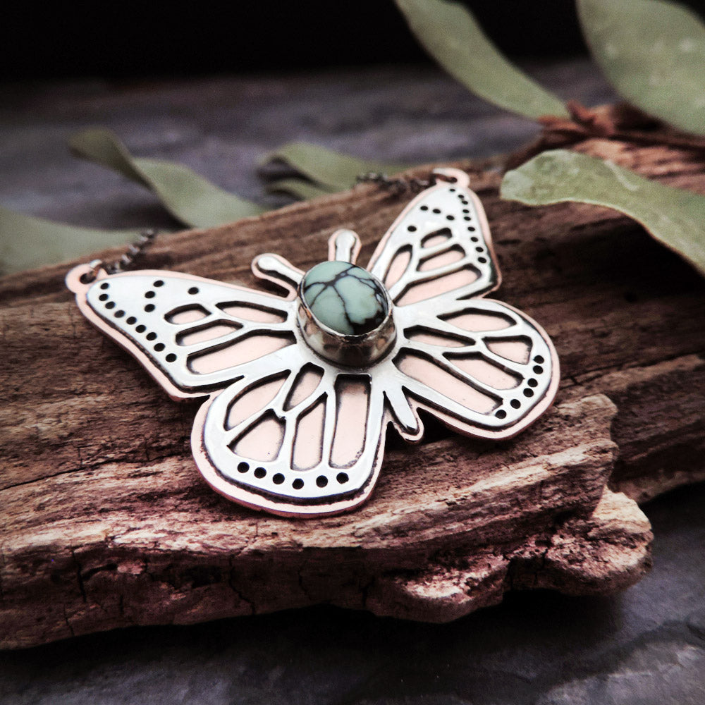 Download Copper And Sterling Butterfly Necklace With Variscite Gemstone A Twist Of Whimsy