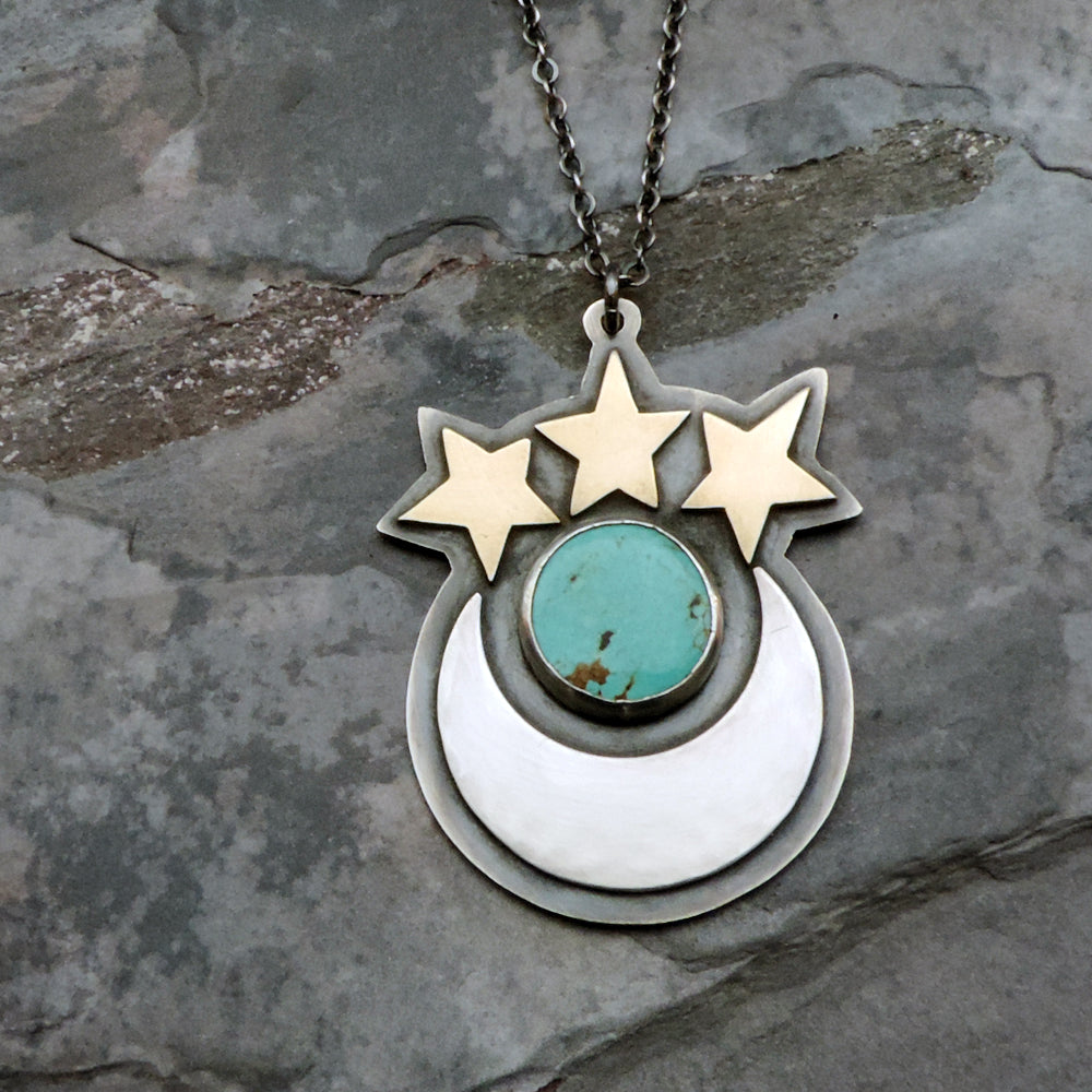 Crescent Moon and Stars Turquoise 