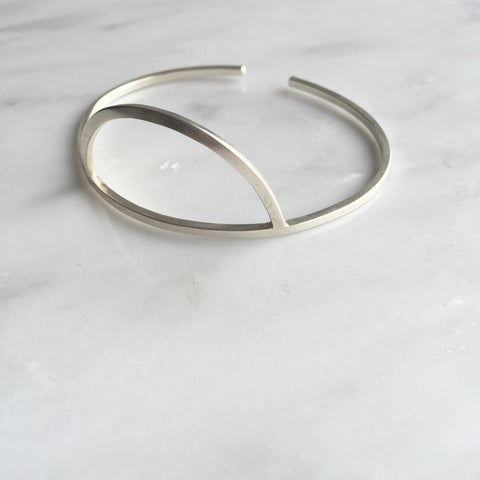 the ODESSA half circle cuff bangle bracelet in unpolished sterling silver