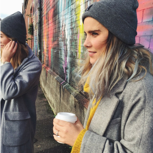 ruth in the elias beanie in grey by lines and current headwear