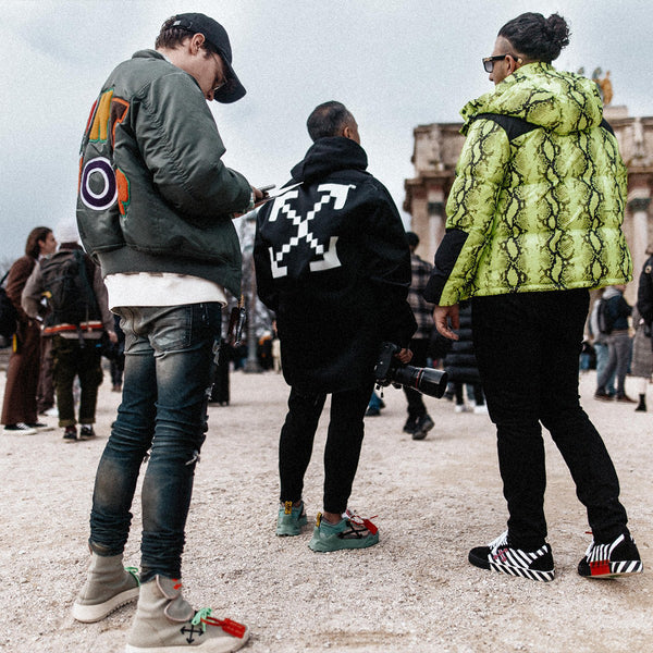 3 guys wearing Virgil Abloh's Off-White products