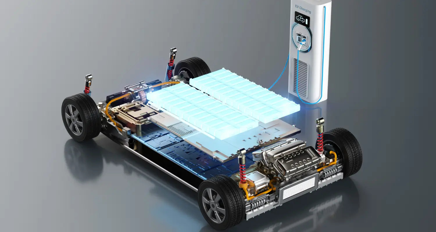 EV without case, revealing internal structure (EV battery, etc.)