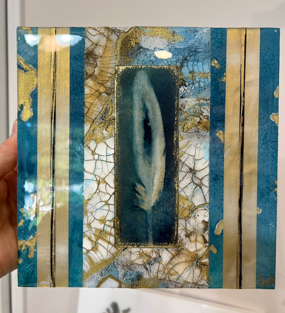 elegant teal gold resin art