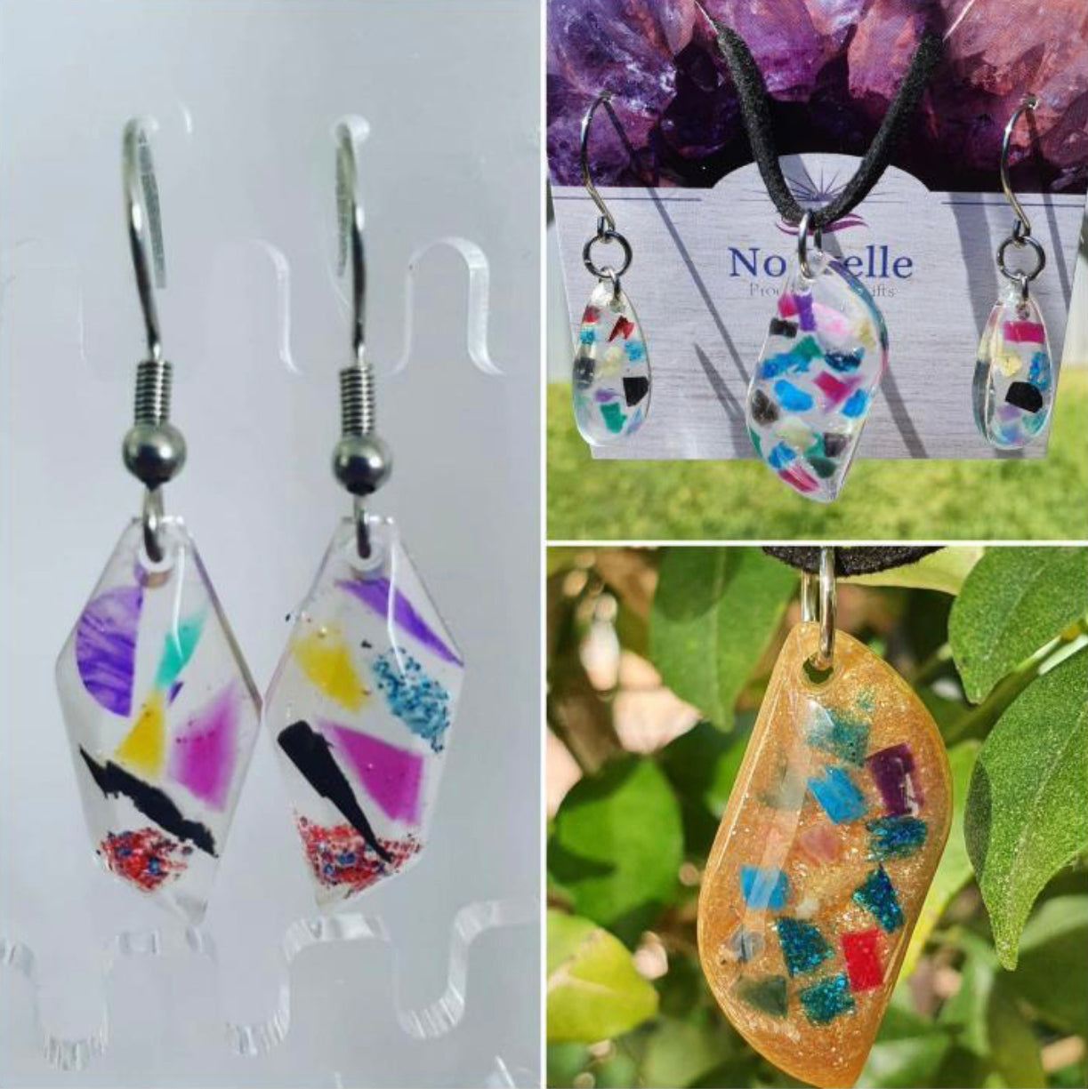 Karen Lange resin jewellery using cured resin scraps