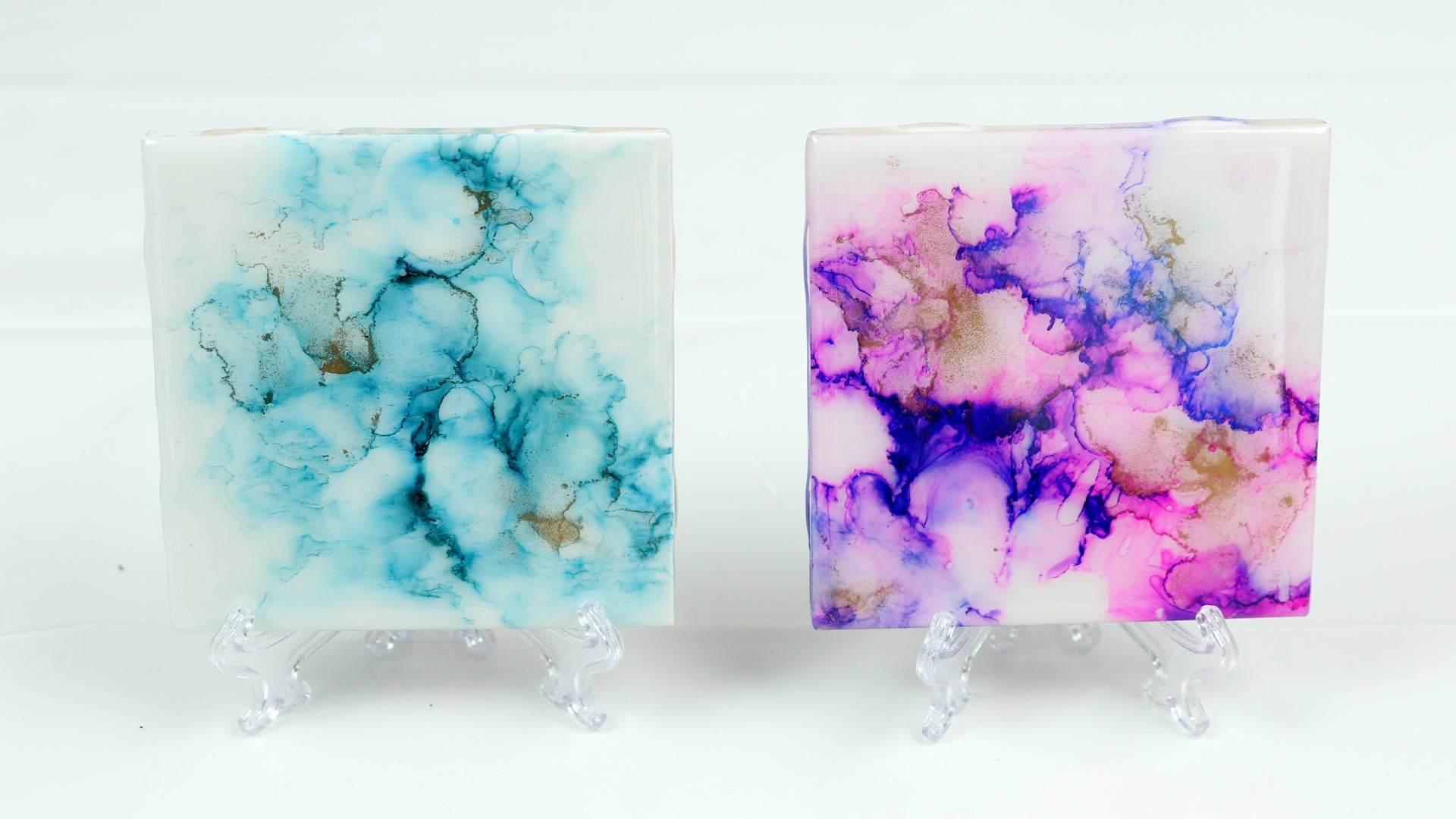 apply resin to alcohol ink coasters