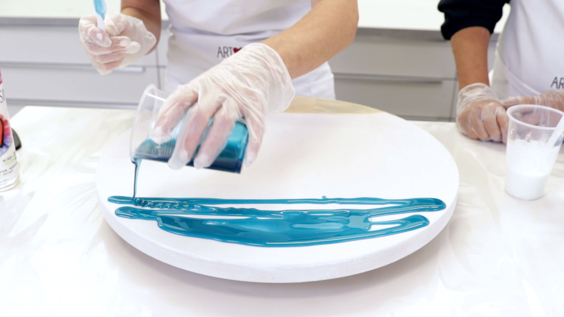 Make Ocean Resin Art - dark turquoise to about half of your panel