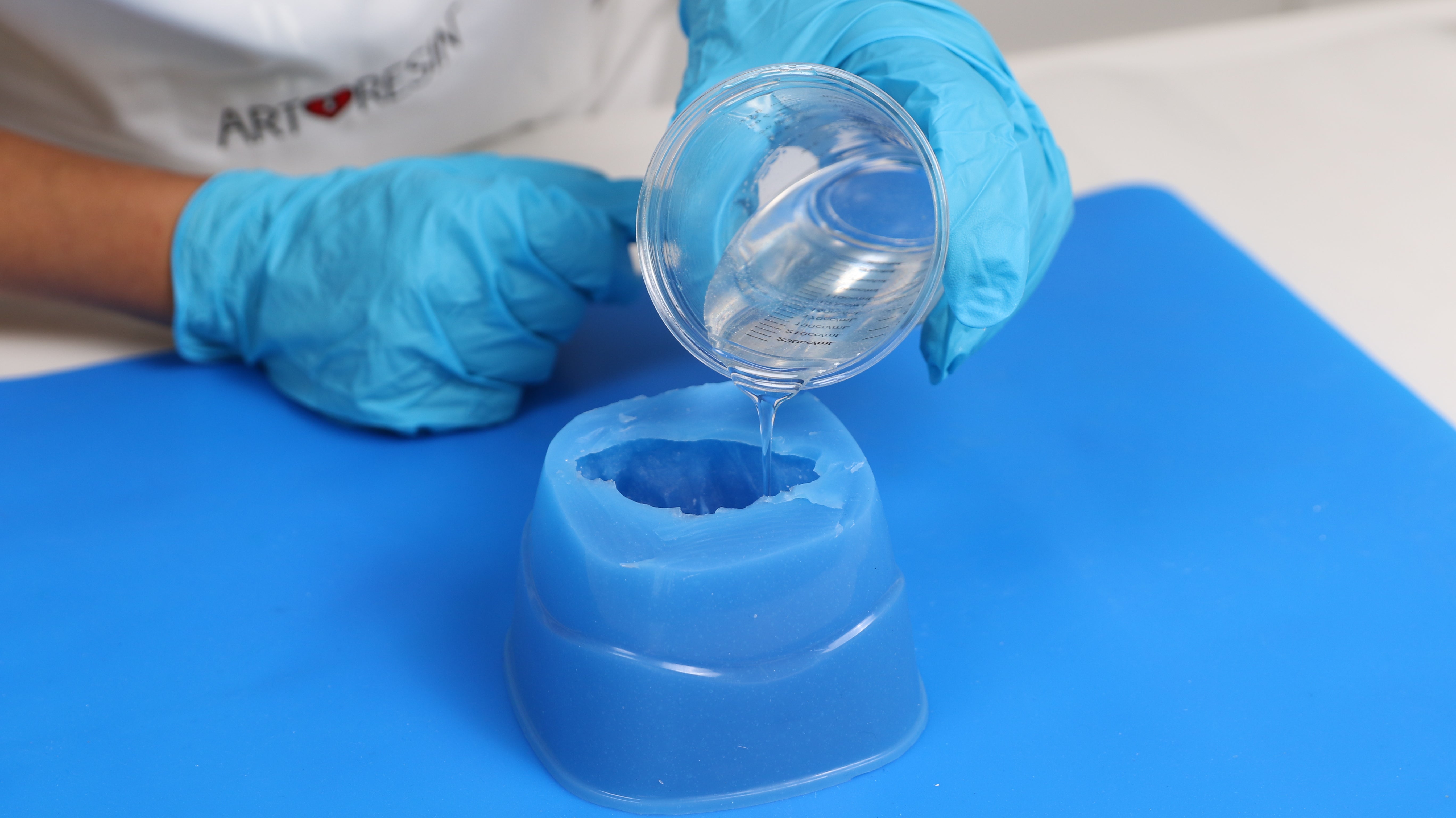 pour resin into silicone mold