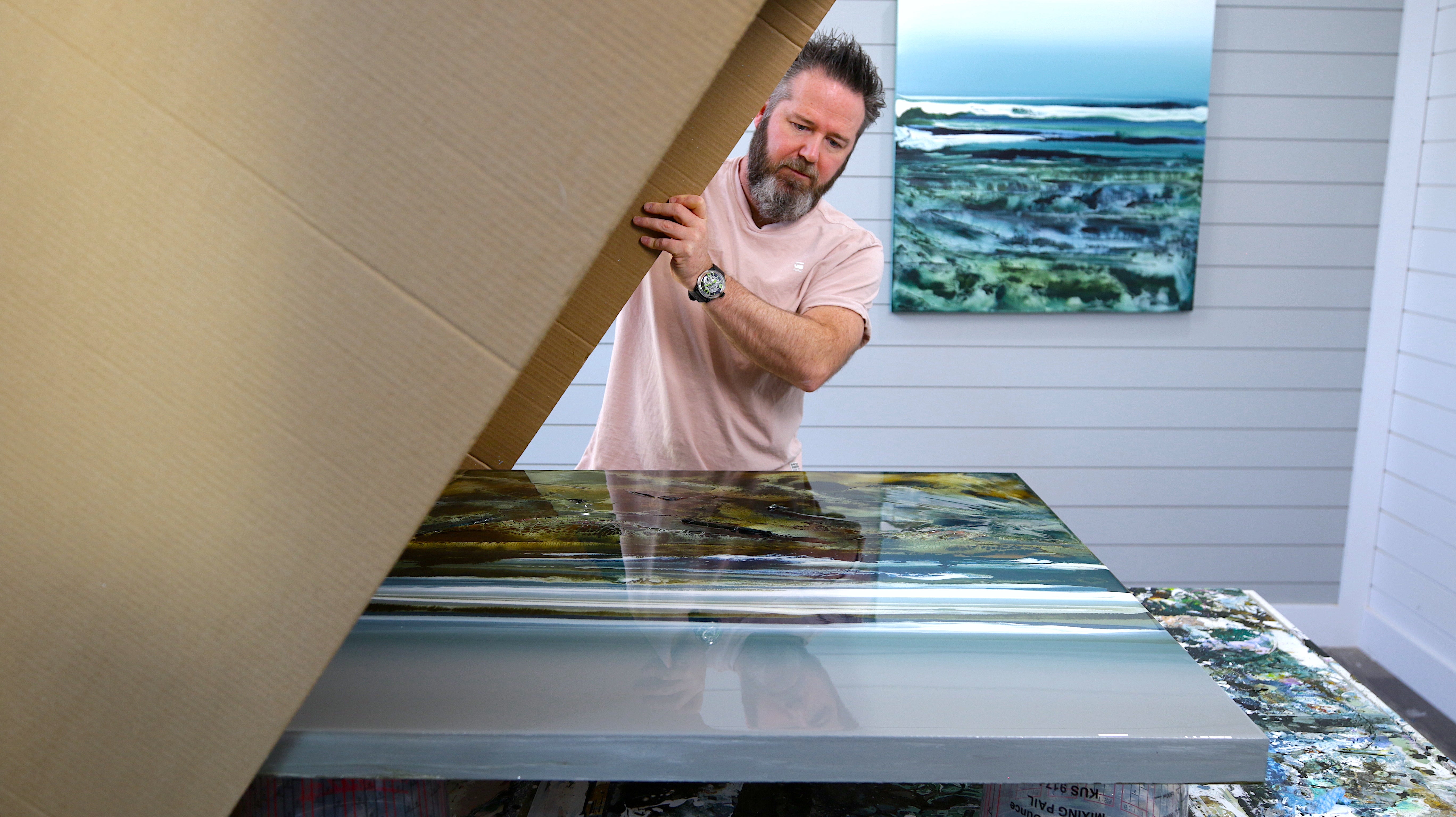 order an extra large box to use as a dust cover for large resin art