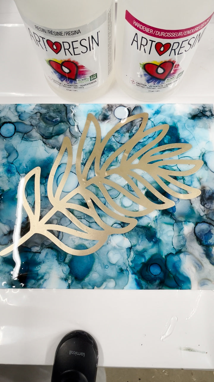 gold leaf vinyl decal applied over alcohol ink painting