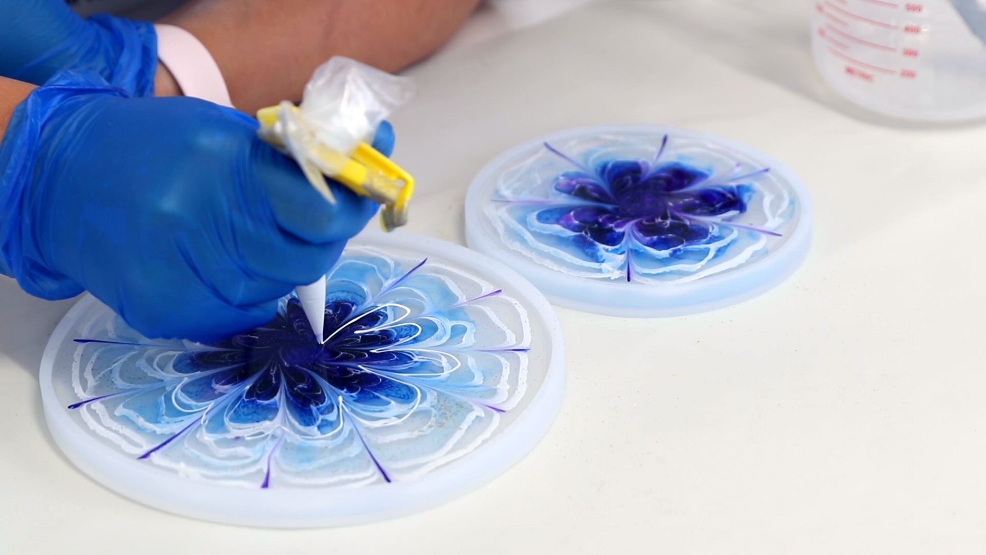 use piping bag of white resin to touch up resin coaster