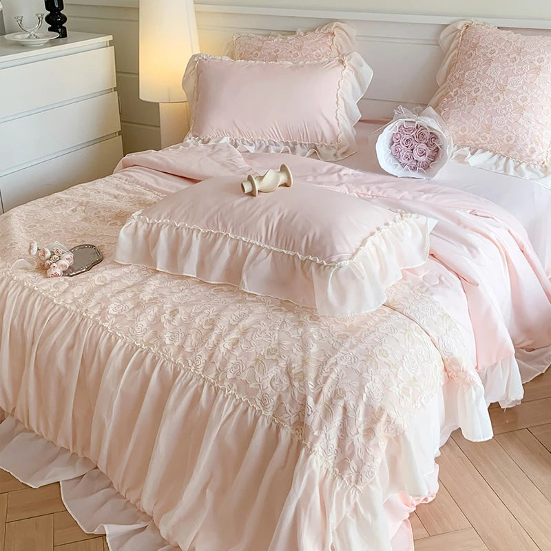 Helena French Style Summer Quilt Set New Sweetheart Bow Summer Four Piece Set Soft Cool Blanket Duvet Air-Condition Quilt