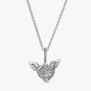 Pave Heart and Angel Wings Necklace - Your Moments_Aso