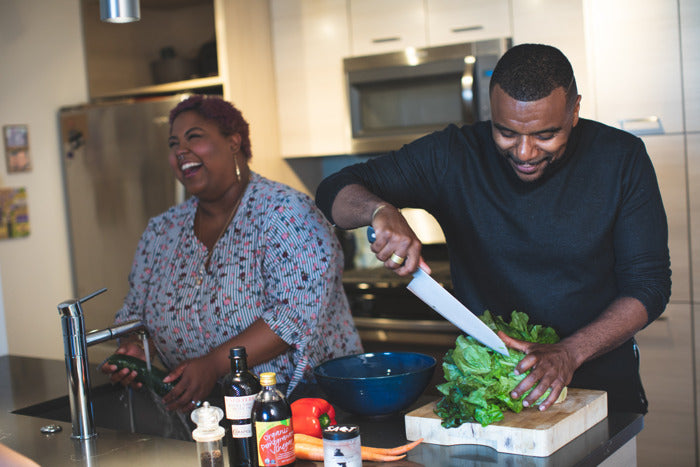 Couple cooking together