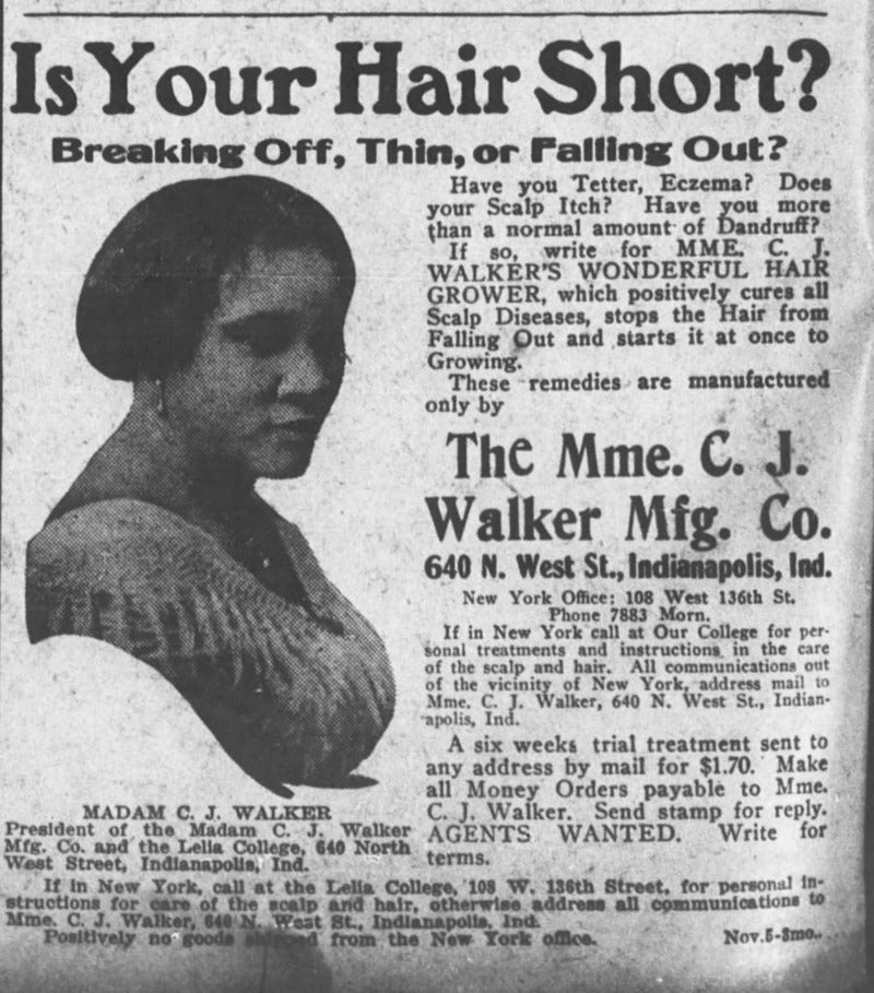 madam c j walker black hair success