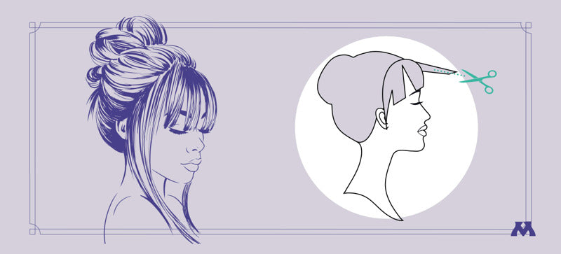 graphic showing how to cut texture into bangs on a wig