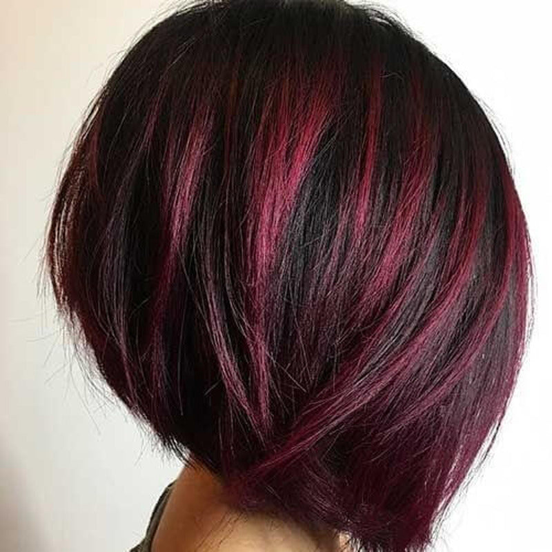 red feathered asymmetrical bob