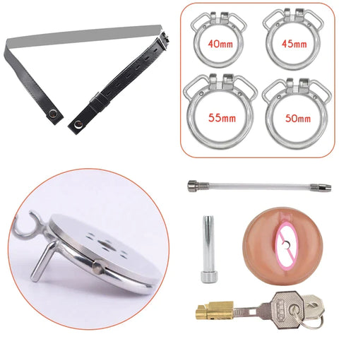 3 in 1 Realistic Clit Chastity Cage with Detachable Silicone/Metal Catheter Metal Flat Chastity Device For Sissy