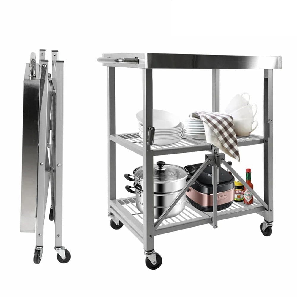 3-Shelf Foldable Stainless Steel for Kitchen 25.75" x 20" x 36"H, 300 lbs Weight Capacity