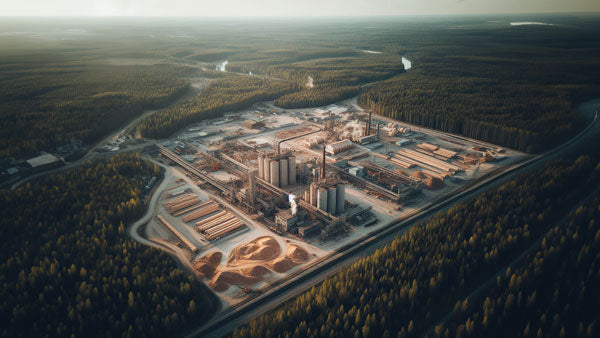 Vue aérienne d'une usine de transformation du bois