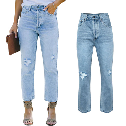 KASON DISTRESSED HIGH RISE DENIM