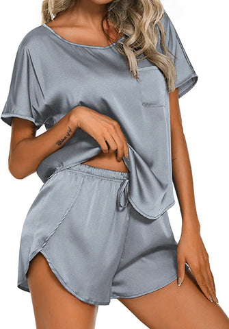 Amazon Ekouaer Womens Silk Satin Pajamas Set Short Sleeve Top and Shorts Two-Piece Pjs Silky Sleepwear Nightwear