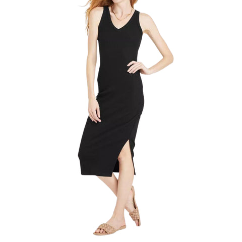 Women's Rib Knit Side Ruched Bodycon Dress