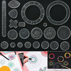 22pcs Spirograph Drawing Toys Set, Interlocking Gears & Wheels, Geometric Ruler Drawing Tools, Creative Educational Kids Toy - KK Moonlighting - Drawing Ruler Set