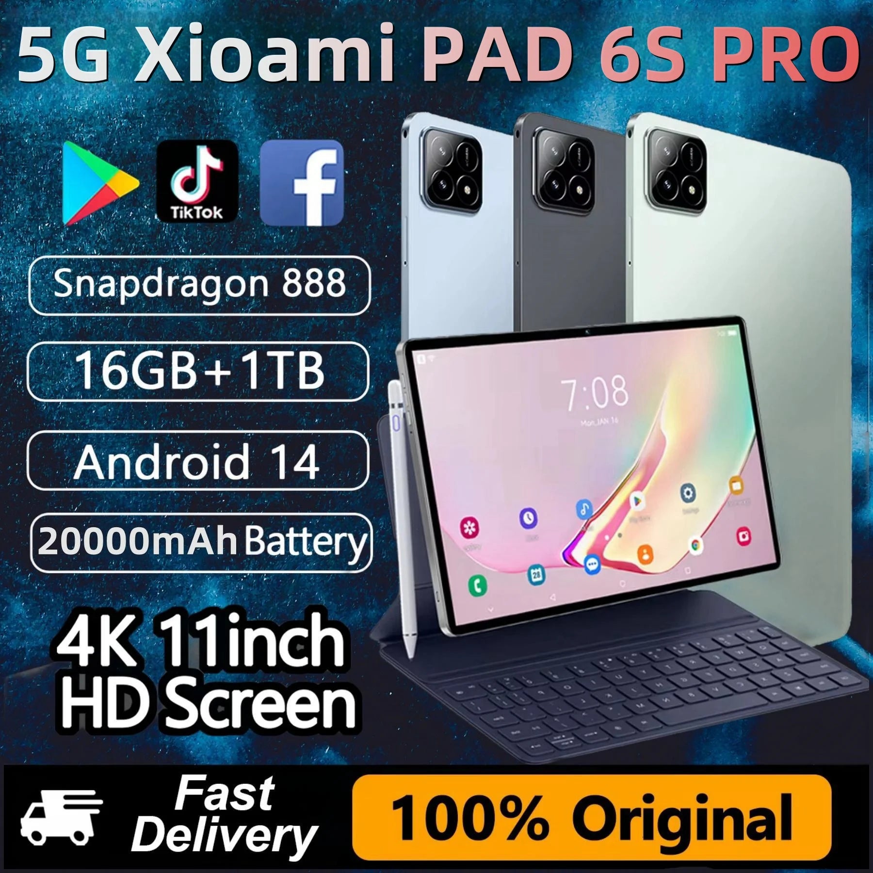 Global Version Original Xioami Pad 6S Pro Tablet 11inch HD 4K Android 14 16GB+1T 20000mAh 5G Dual SIM WiFi GPS Tablet PC