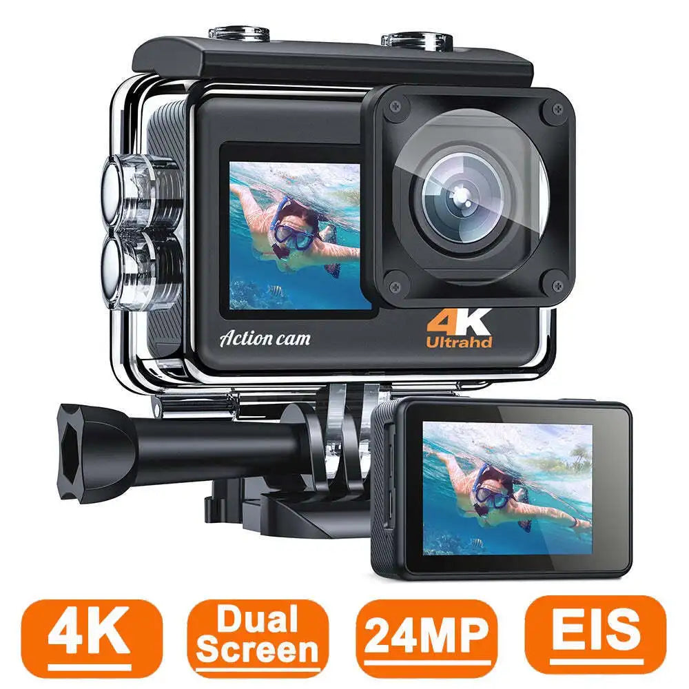 4K Sports Action Camera Dual Screen 24MP 30FPS 40M Waterproof Underwater Remote Control EIS Anti-shake 170° Video Camera