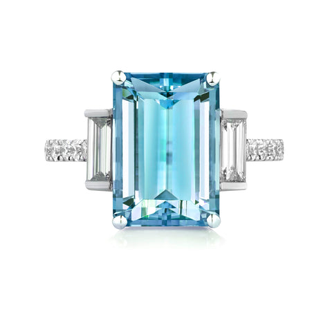 Aquamarine and Diamond Baguette Ring, 18ct White Gold