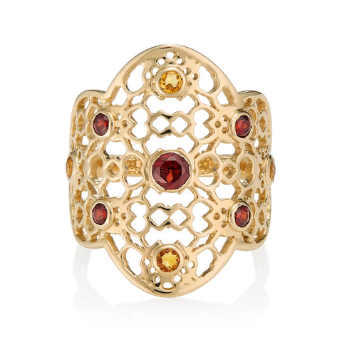 Gold filigree garnet ring