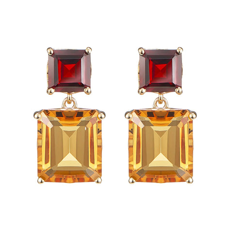 Andalusian Octagon Drop Earrings in Garnet and Citrine