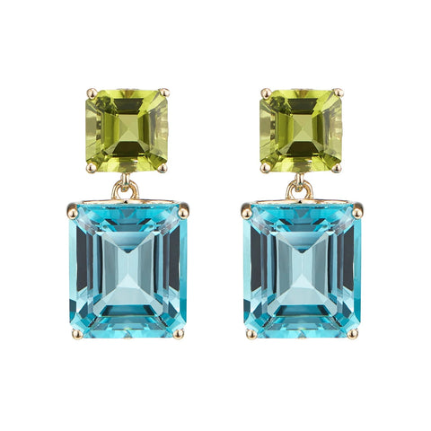 Andalusian Blue Topaz and Peridot Drop Earrings