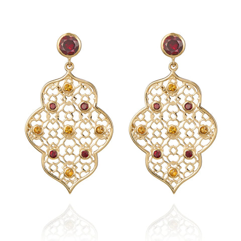 Andalusian Filigree Garnet and Citrine Earrings