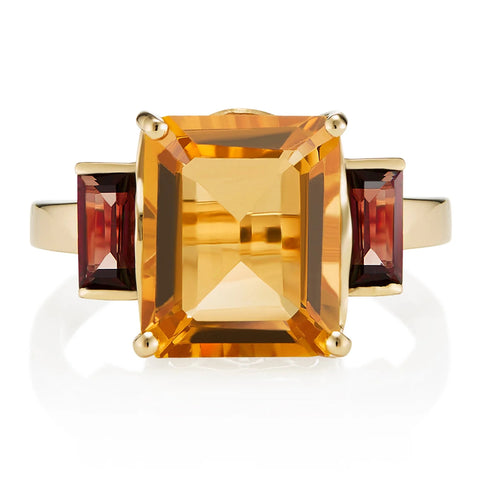 Andalusian Octagon Garnet and Citrine Ring