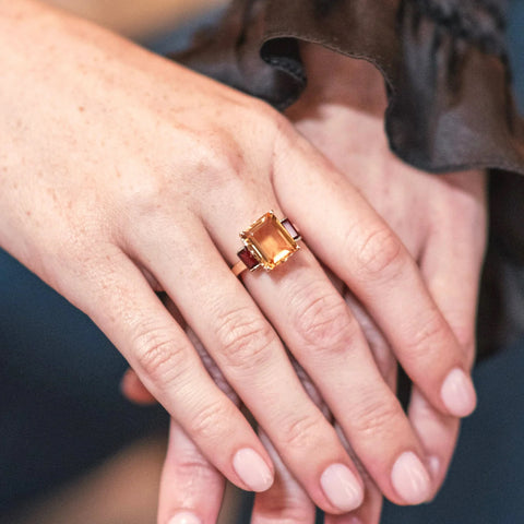 Andalusian Garnet and Citrine Octagon Ring By Augustine Jewels