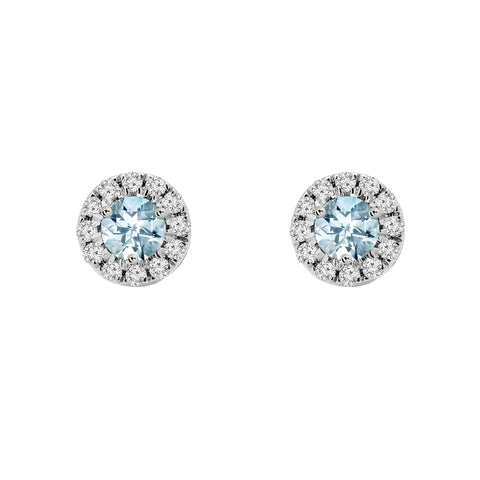 Aquamarine Birthstone Diamond Halo Stud Earrings