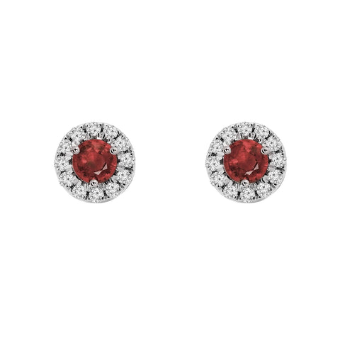 Garnet and Diamond Halo Earrings