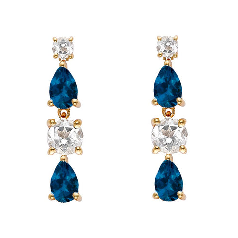 Short Teal Topaz and White Topaz Drop Earrings by Augustine Jewels